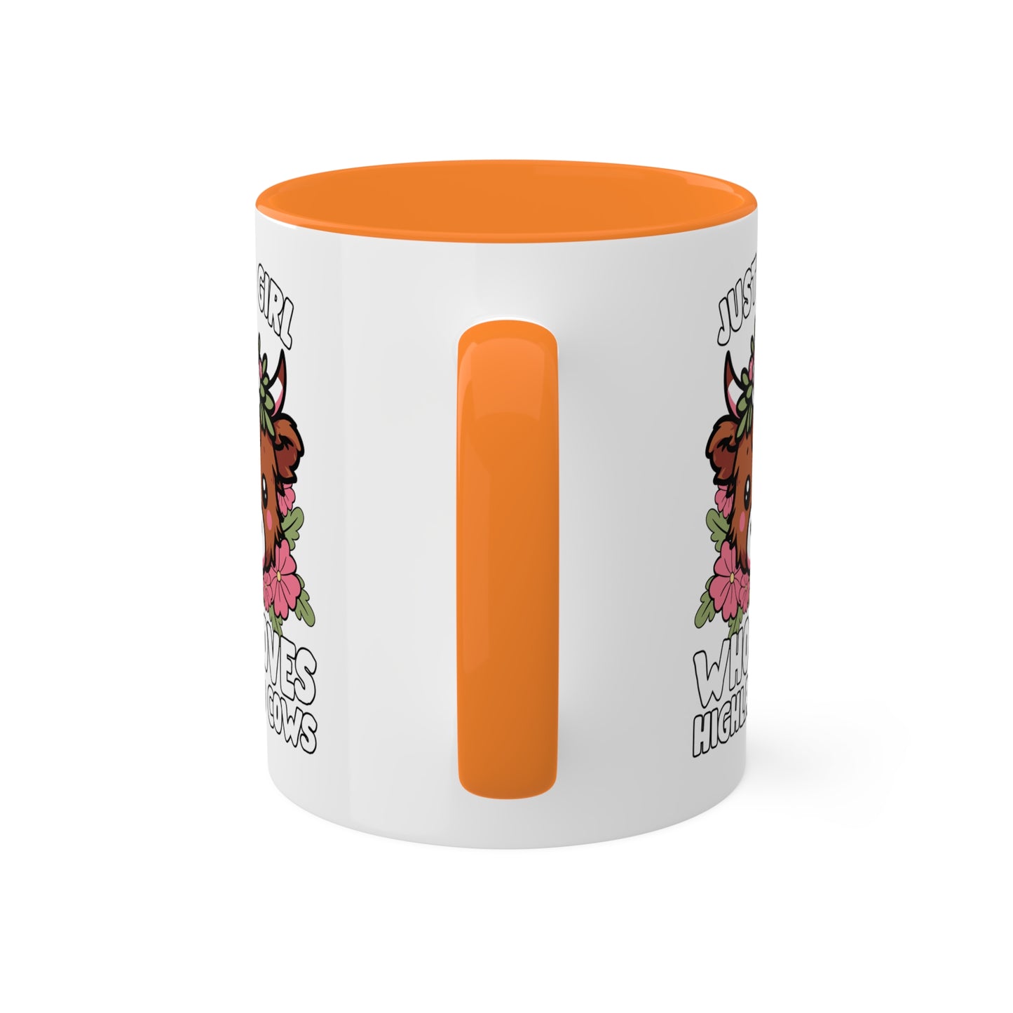 Solo una chica que ama las vacas de las Tierras Altas con flores rosas - Taza colorida de 11 oz