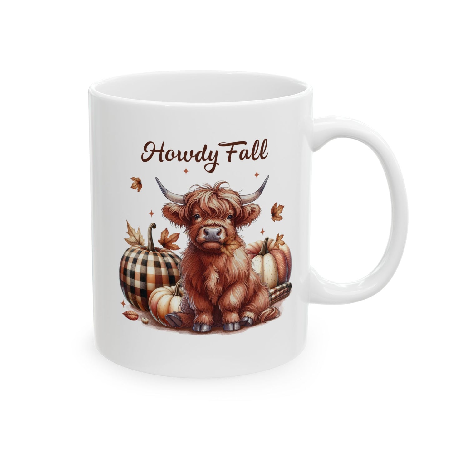 Hola otoño con una linda vaca - Taza de café otoñal (11 oz, 15 oz)