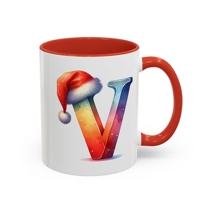 "V" Christmas Alphabet Letter - Holiday Gift Mug (11, 15oz)