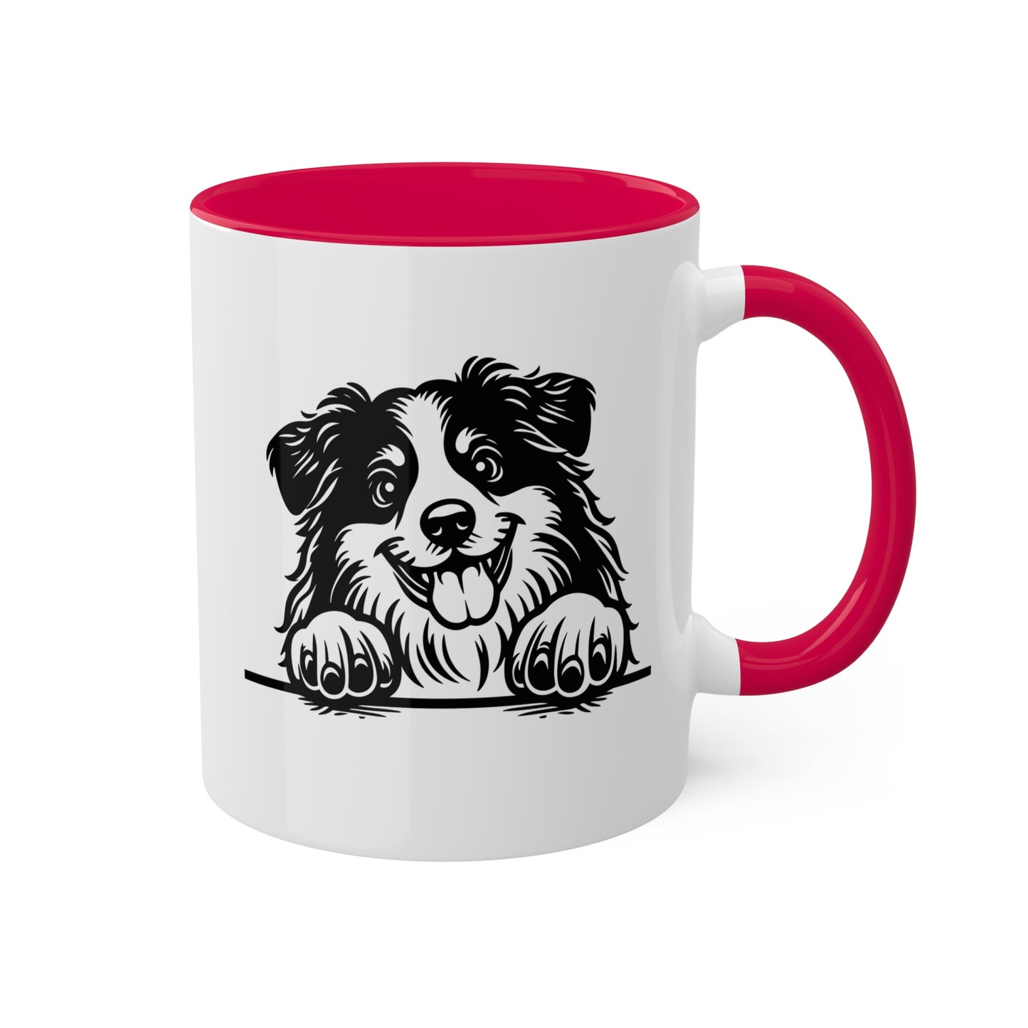 Taza de café colorida de 11 oz con cara de perro pastor americano en miniatura