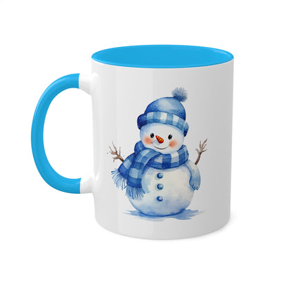 Lindo muñeco de nieve navideño azul - Taza de regalo navideña de 11 oz