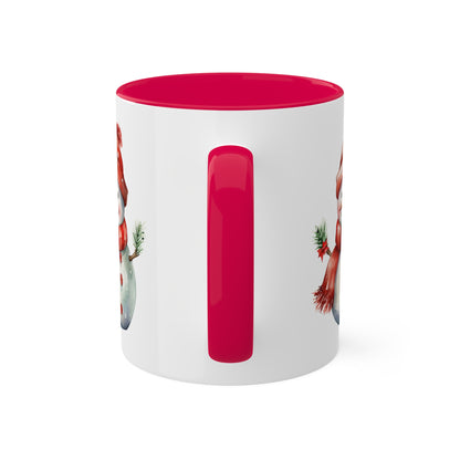 Lindo muñeco de nieve navideño rojo con sombrero - Taza de regalo navideña de 11 oz