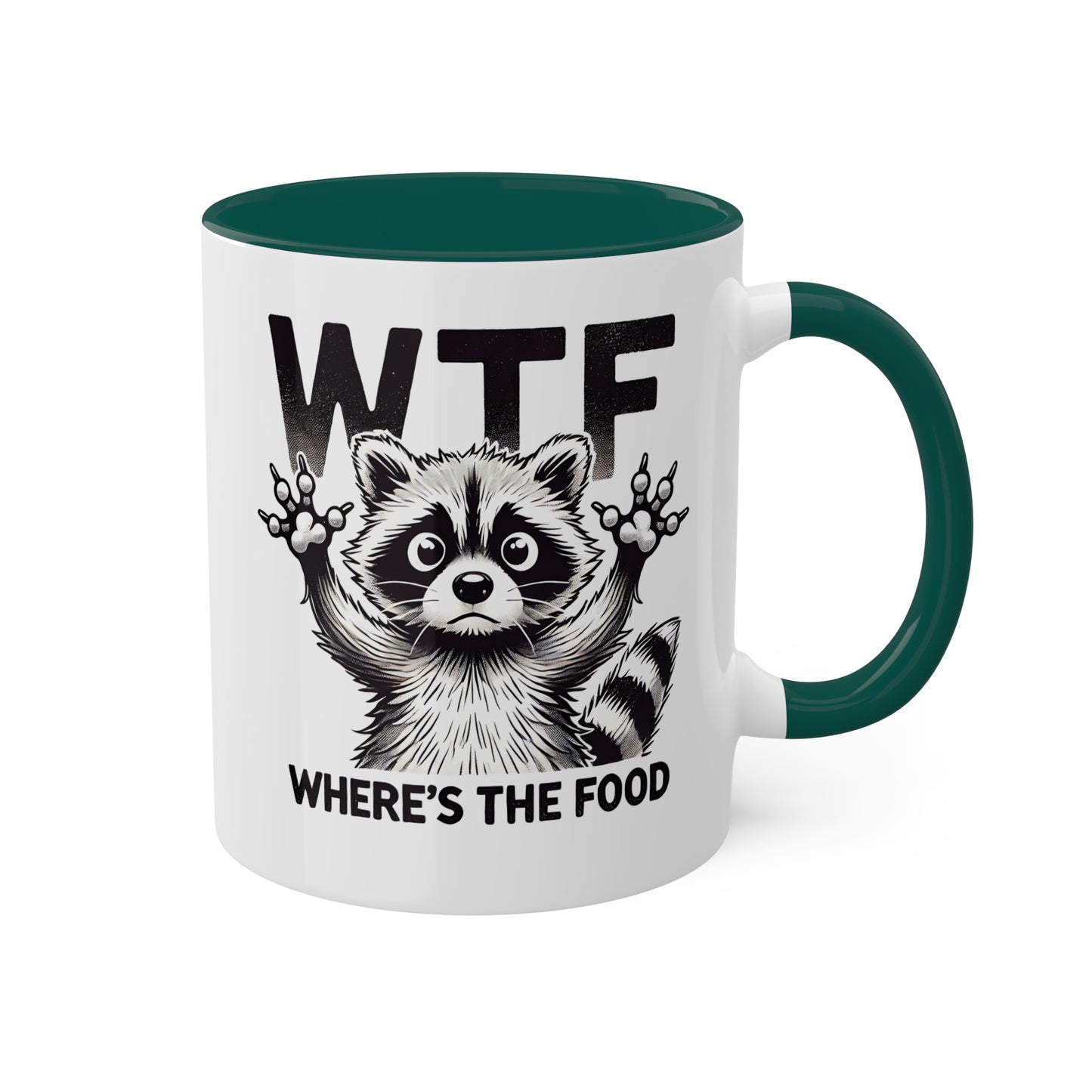 "WTF Where's The Food" Coffee Mug With Cute Raccoon, 11 oz