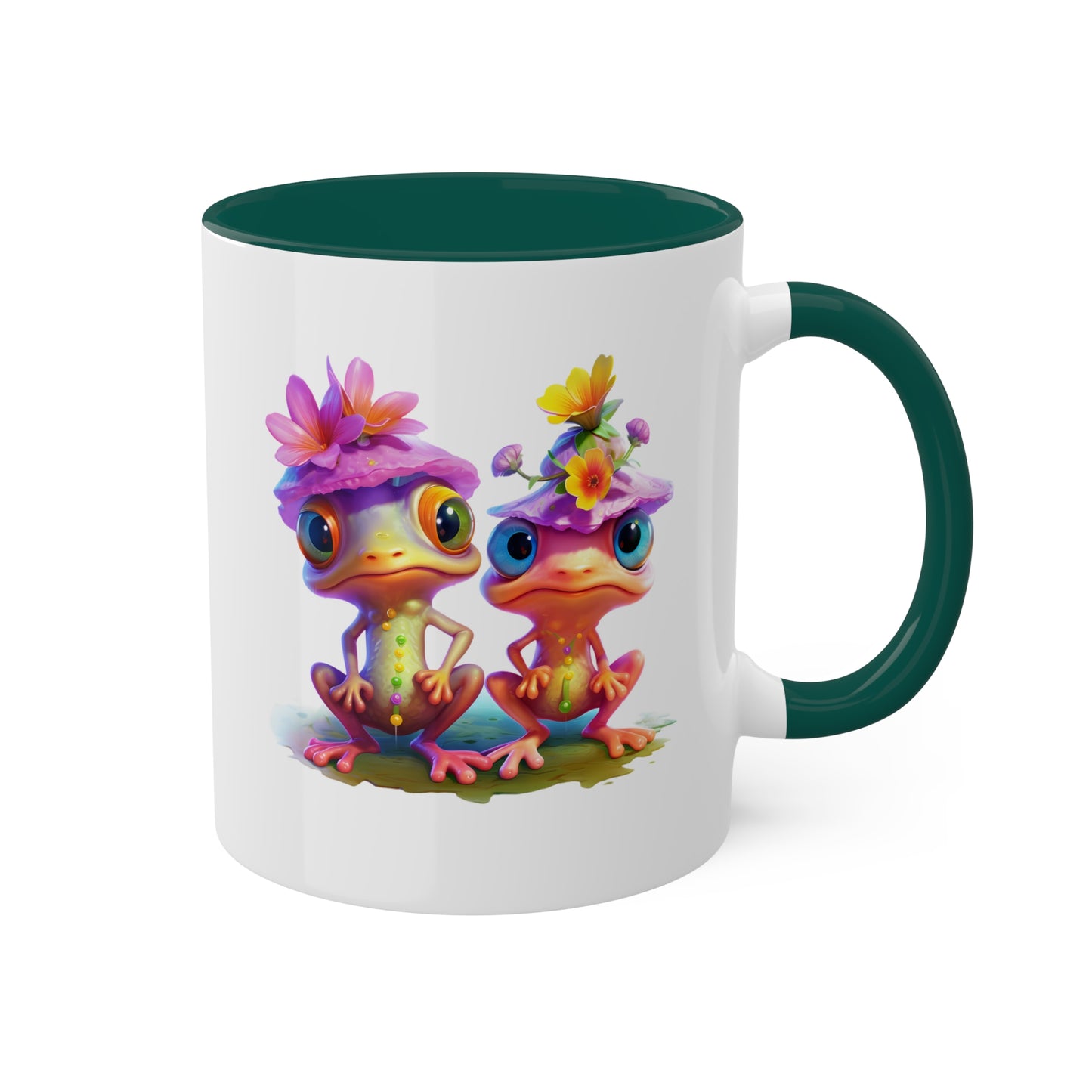 Two Adorable Little Frogs With Pretty Flowers - 11 oz Colorful Coffee Mug