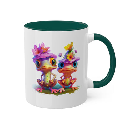 Two Adorable Little Frogs With Pretty Flowers - 11 oz Colorful Coffee Mug