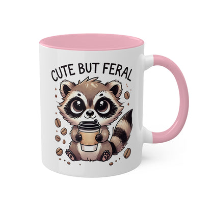 Cute But Feral - Adorable Raccoon With Coffee - 11oz Colorful Mug