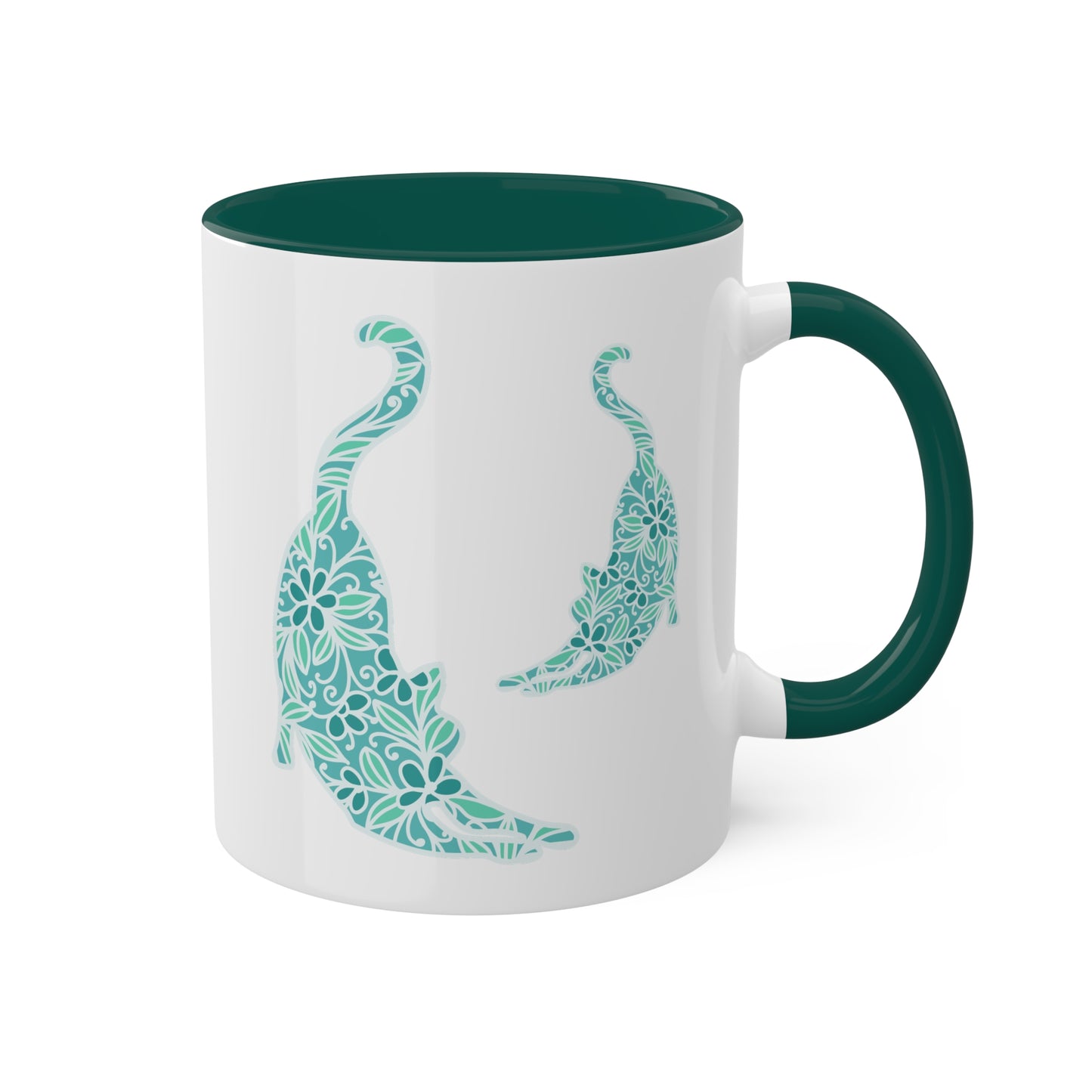 Cute Blue Green Cat With Flowers - 11oz Colorful Mug