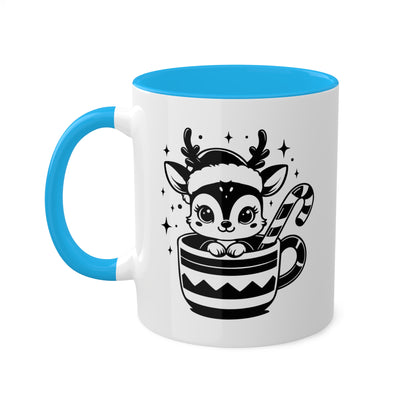 Lindo reno navideño de dibujos animados - Taza de regalo colorida de 11 oz