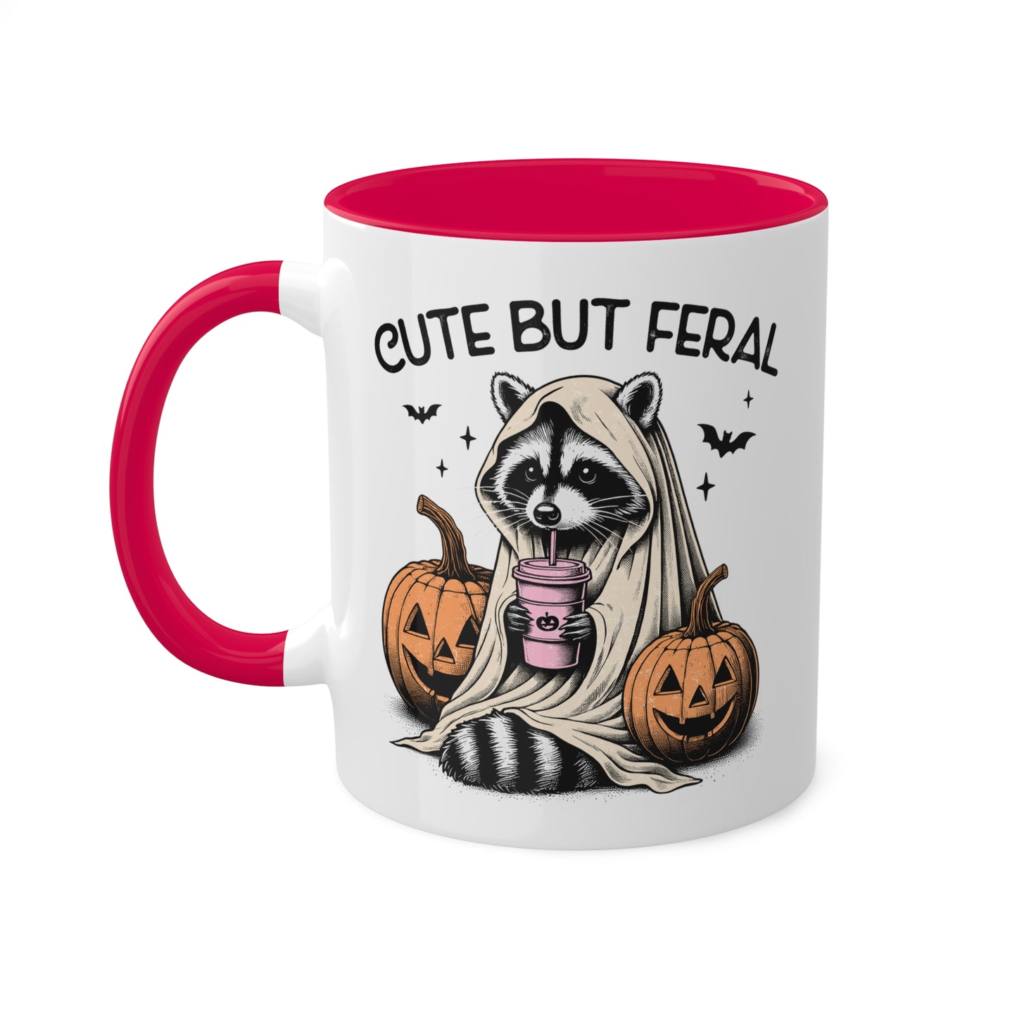 Cute But Feral With Adorable Raccoon - 11oz Colorful Halloween Mug