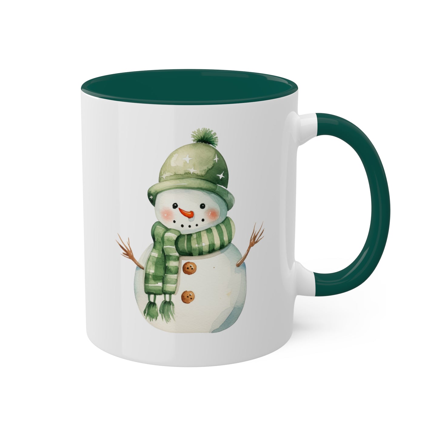 Lindo muñeco de nieve navideño verde - Taza de regalo navideña de 11 oz