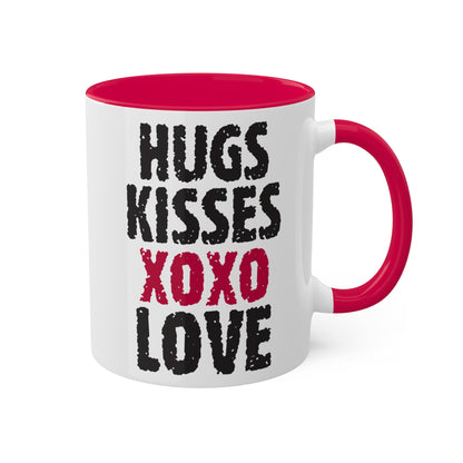 Abrazos, besos y amor: taza colorida de regalo para el día de San Valentín de 11 oz