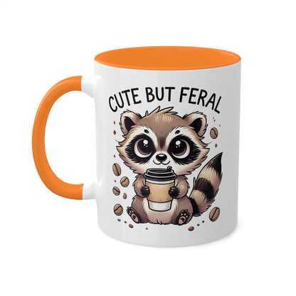 Cute But Feral - Adorable Raccoon With Coffee - 11oz Colorful Mug