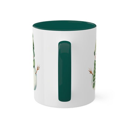 Lindo muñeco de nieve navideño verde - Taza de regalo navideña de 11 oz