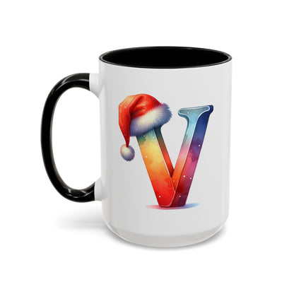 "V" Christmas Alphabet Letter - Holiday Gift Mug (11, 15oz)