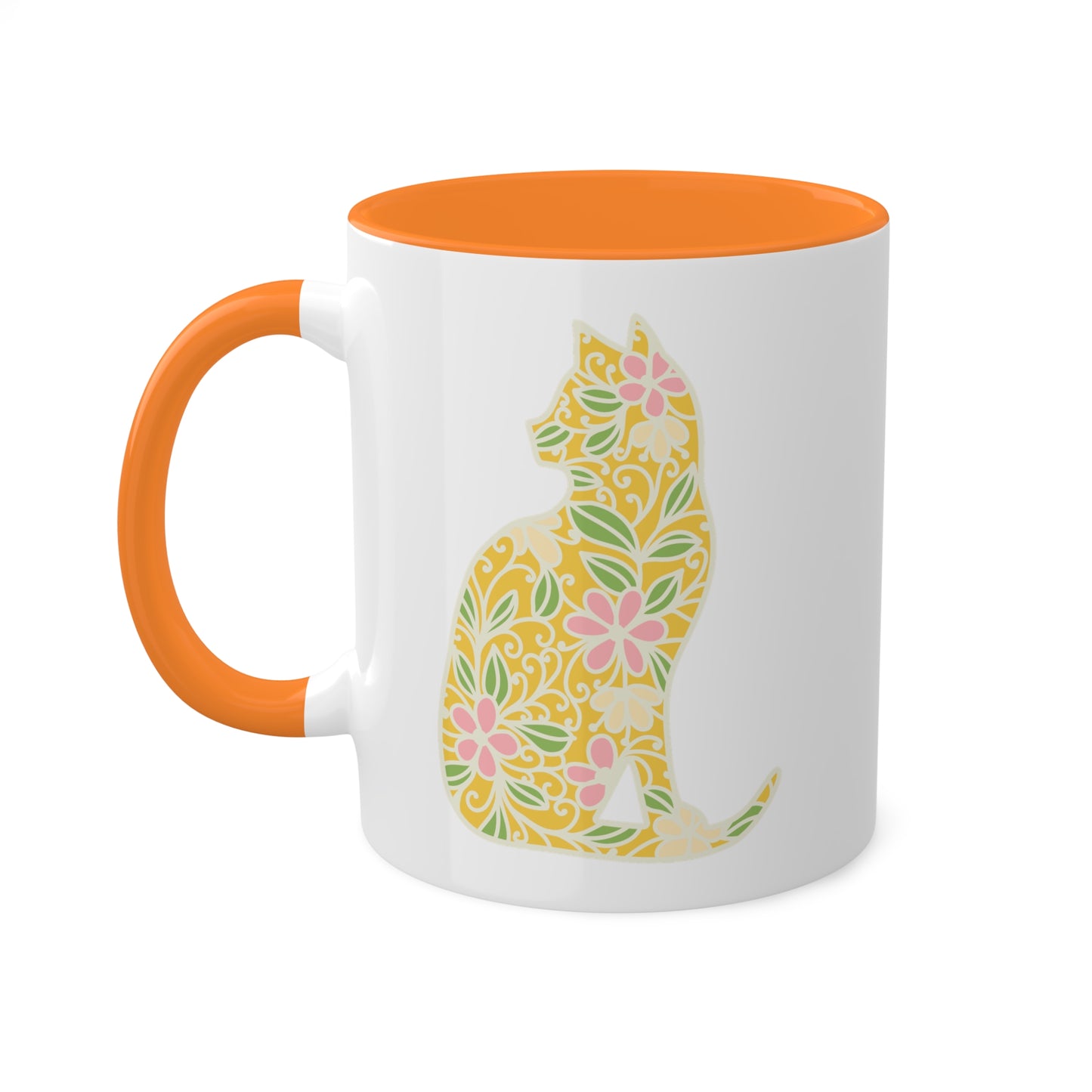 Cute Yellow Cat With Flowers - 11oz Colorful Mug