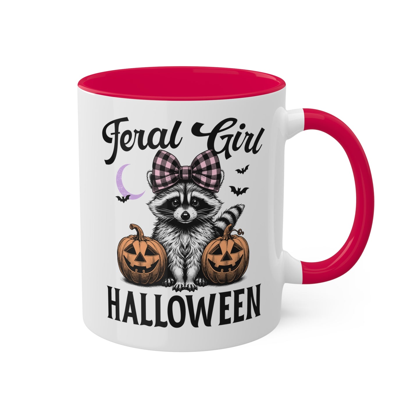 Feral Girl Halloween With Cute Raccoon - 11oz Colorful Halloween Mug