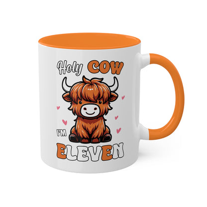 Holy Cow I'm Eleven - Taza de regalo de cumpleaños colorida de 11 oz