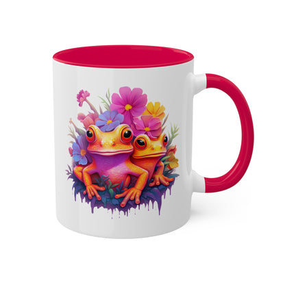 Two Cute Orange Frogs With Flowers - 11 oz Colorful Coffee Mug