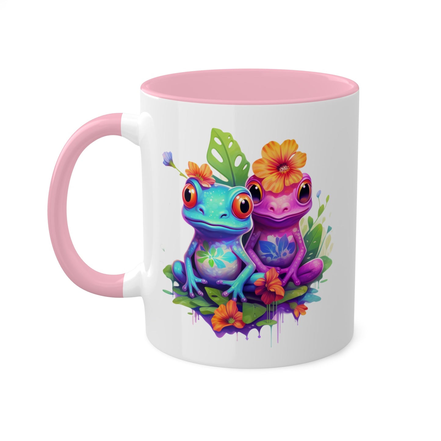 Two Adorable Little Frogs Sitting In A Garden - 11oz Colorful Coffee Mug