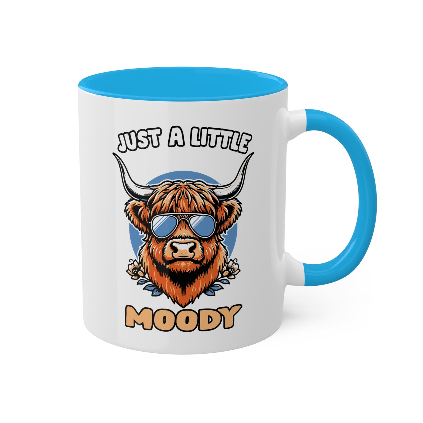 Just A Little Moody - Vaca de las Tierras Altas con Gafas de Sol - Taza Colorida de 11oz