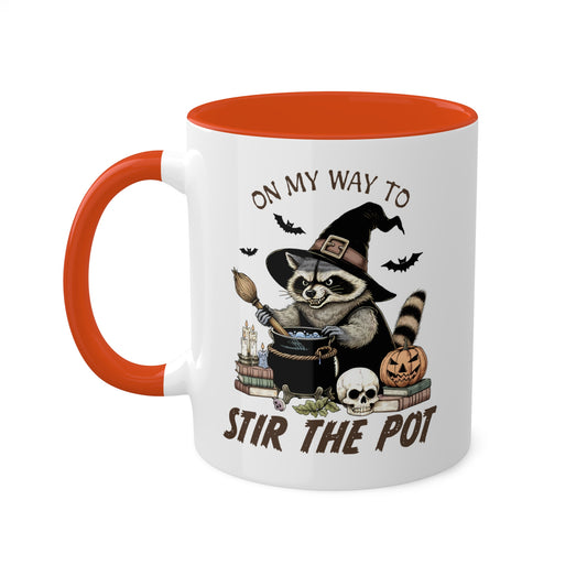 On The Way To Stir The Pot With Cute Raccoon - 11oz Colorful Halloween Mug