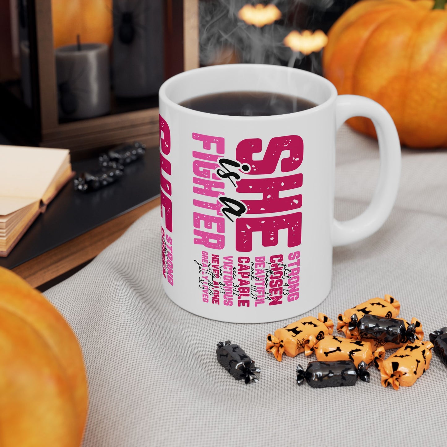 She Is A Fighter - Breast Cancer Awareness Coffee Mug (11oz, 15oz)