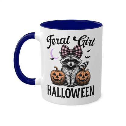 Feral Girl Halloween With Cute Raccoon - 11oz Colorful Halloween Mug