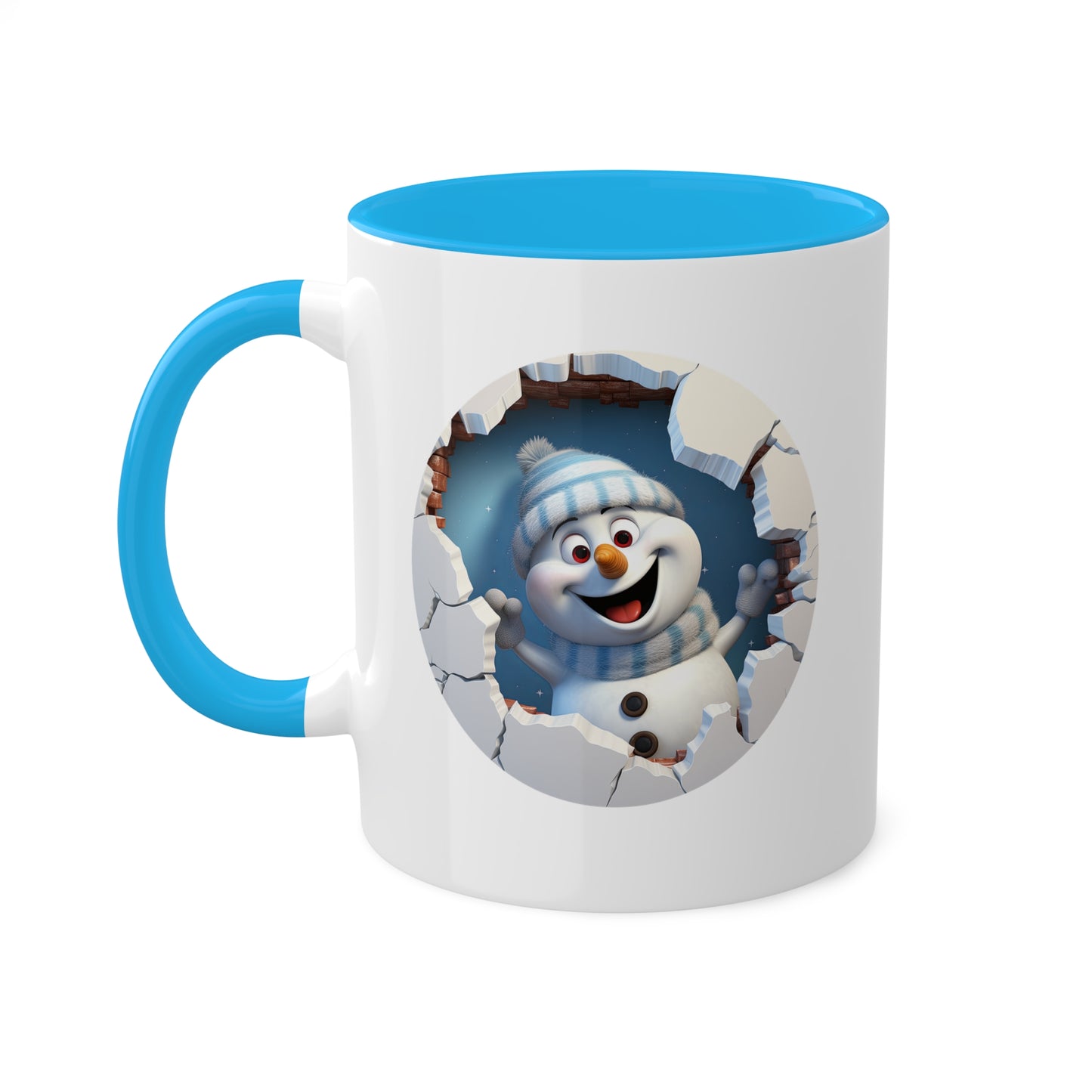 Taza de regalo navideña de 11 oz con diseño de muñeco de nieve feliz y lindo