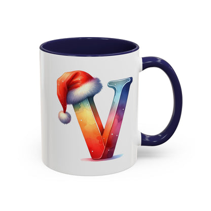 "V" Christmas Alphabet Letter - Holiday Gift Mug (11, 15oz)