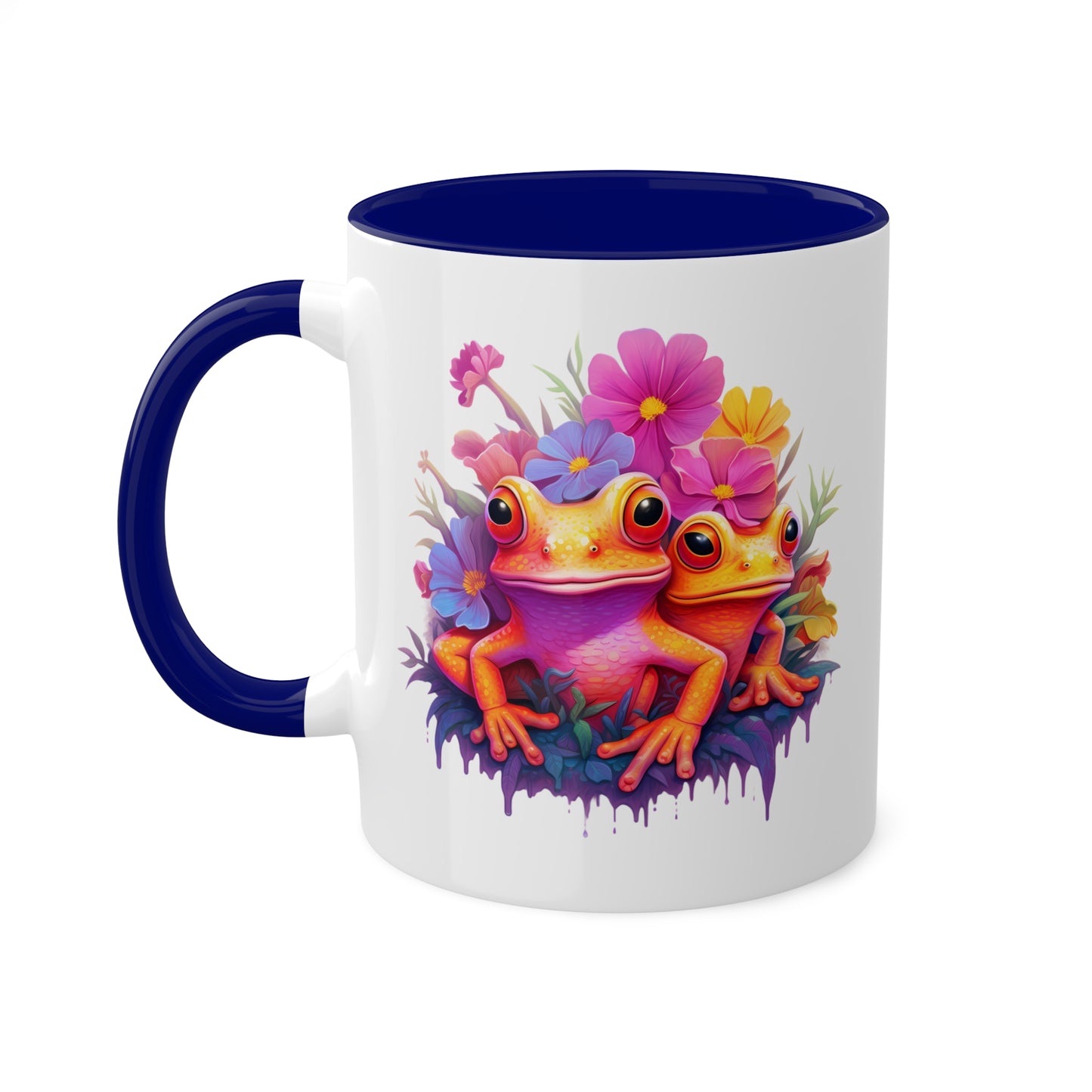 Two Cute Orange Frogs With Flowers - 11 oz Colorful Coffee Mug