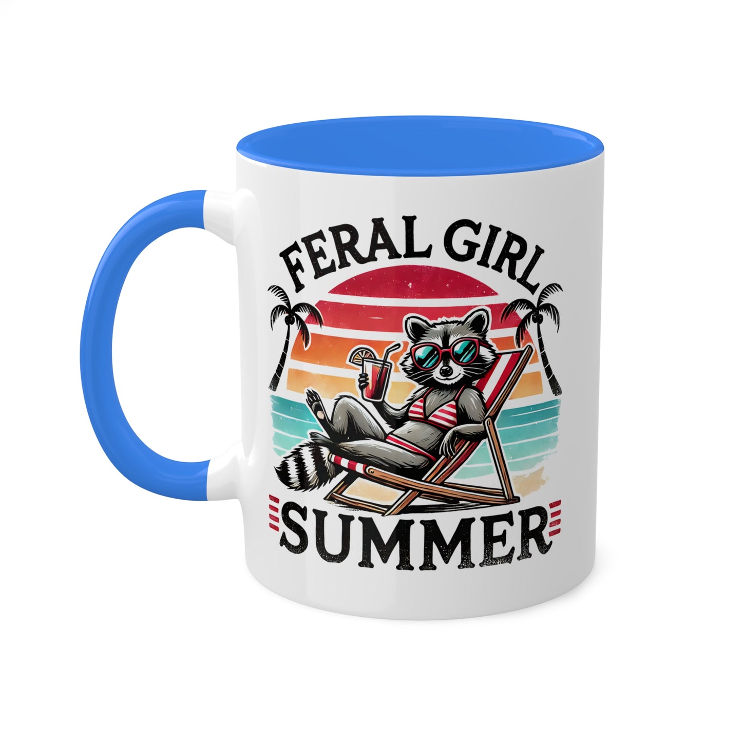 Feral Girl Summer With Adorable Raccoon In Bikini - 11oz Colorful Mug