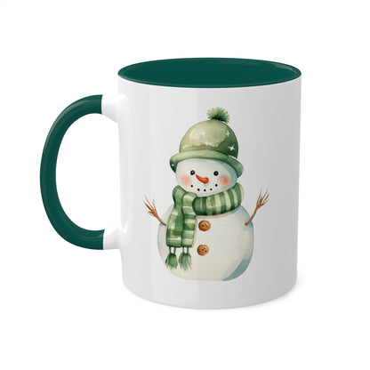 Lindo muñeco de nieve navideño verde - Taza de regalo navideña de 11 oz