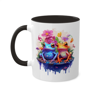 Cute Little Frogs Sitting With Pretty Flowers - 11oz Colorful & Fun Mug