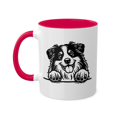 Taza de café colorida de 11 oz con cara de perro pastor americano en miniatura