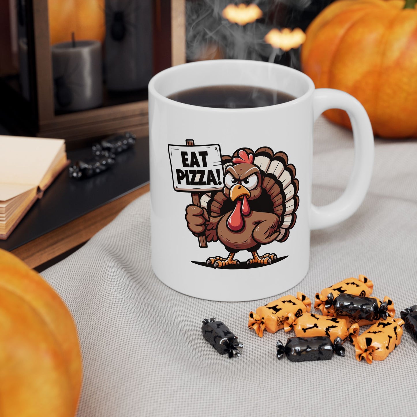 EAT PIZZA - Funny Turkey - Fall Thanksgiving Coffee Gift Mug (11oz, 15oz)