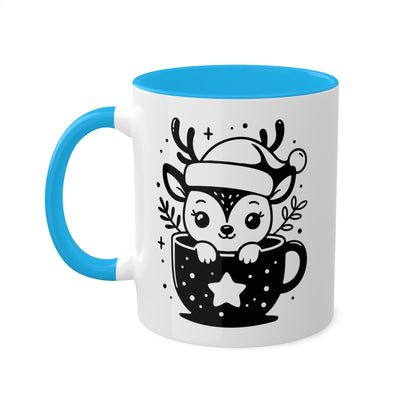 Lindo reno navideño de dibujos animados en taza de té - Taza de regalo navideña de 11 oz