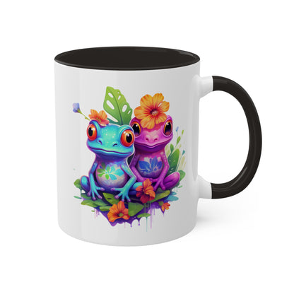 Two Adorable Little Frogs Sitting In A Garden - 11oz Colorful Coffee Mug