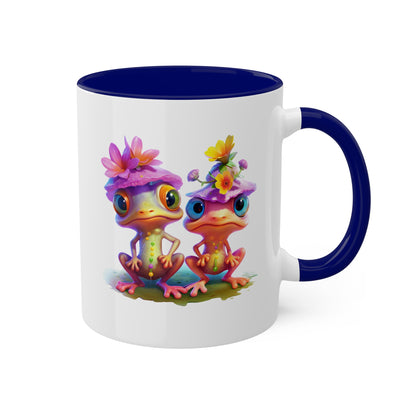 Two Adorable Little Frogs With Pretty Flowers - 11 oz Colorful Coffee Mug