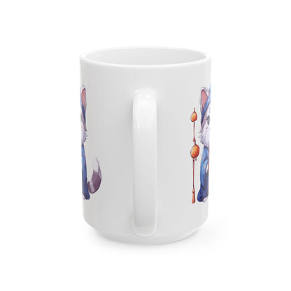 Kawaii Cartoon Cat in Traditional Chinese Attire - Coffee Mug (11oz, 15oz)