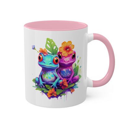 Two Adorable Little Frogs Sitting In A Garden - 11oz Colorful Coffee Mug