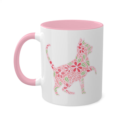 Cute Pink Cat With Flowers - 11oz Colorful Mug