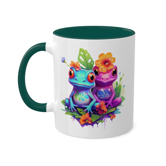 Two Adorable Little Frogs Sitting In A Garden - 11oz Colorful Coffee Mug