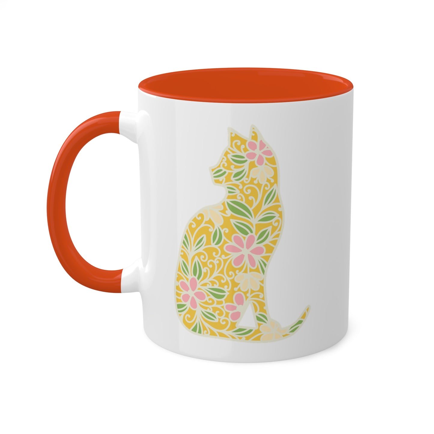 Cute Yellow Cat With Flowers - 11oz Colorful Mug