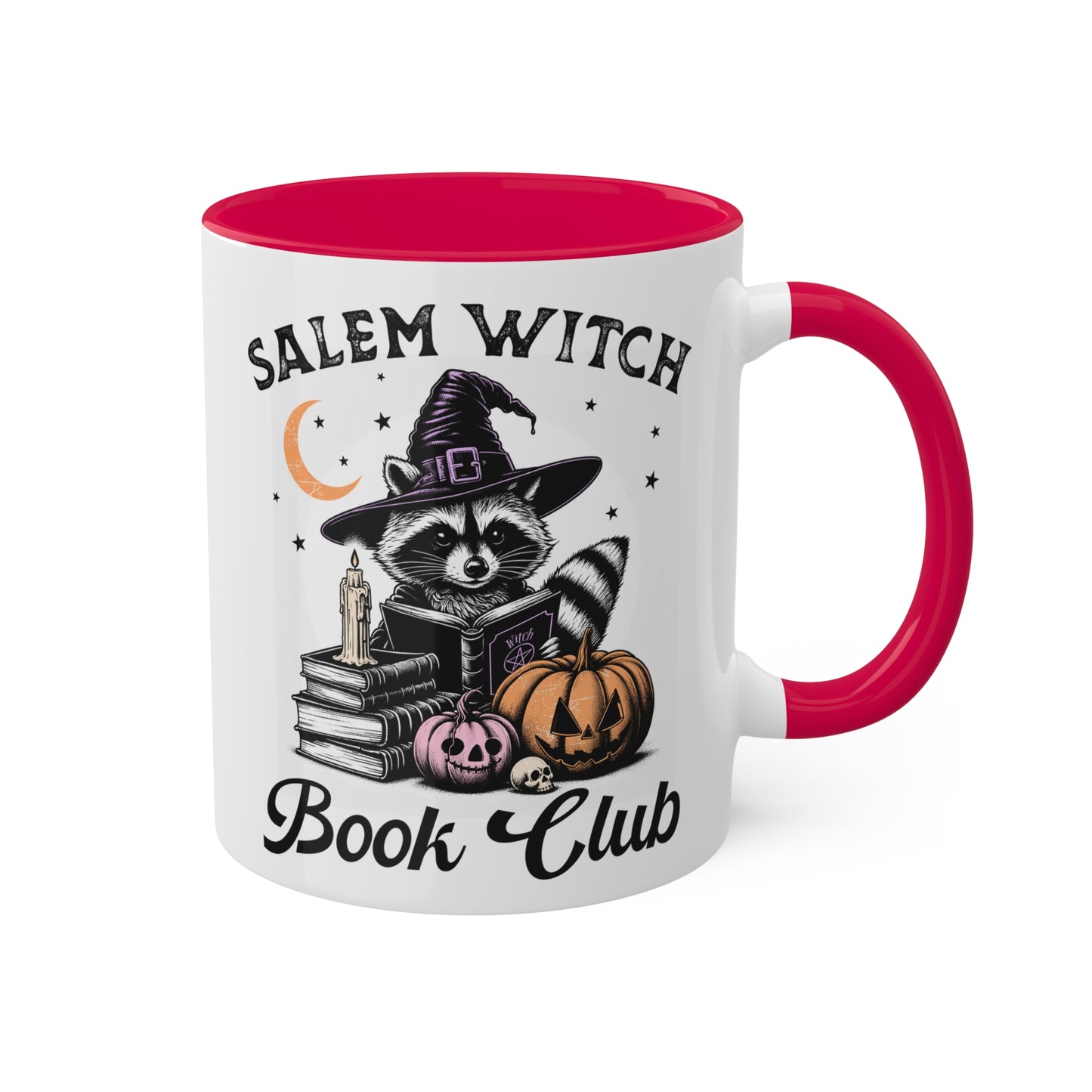 Salem Witch Book Club With Cute Raccoon - 11oz Colorful Halloween Mug