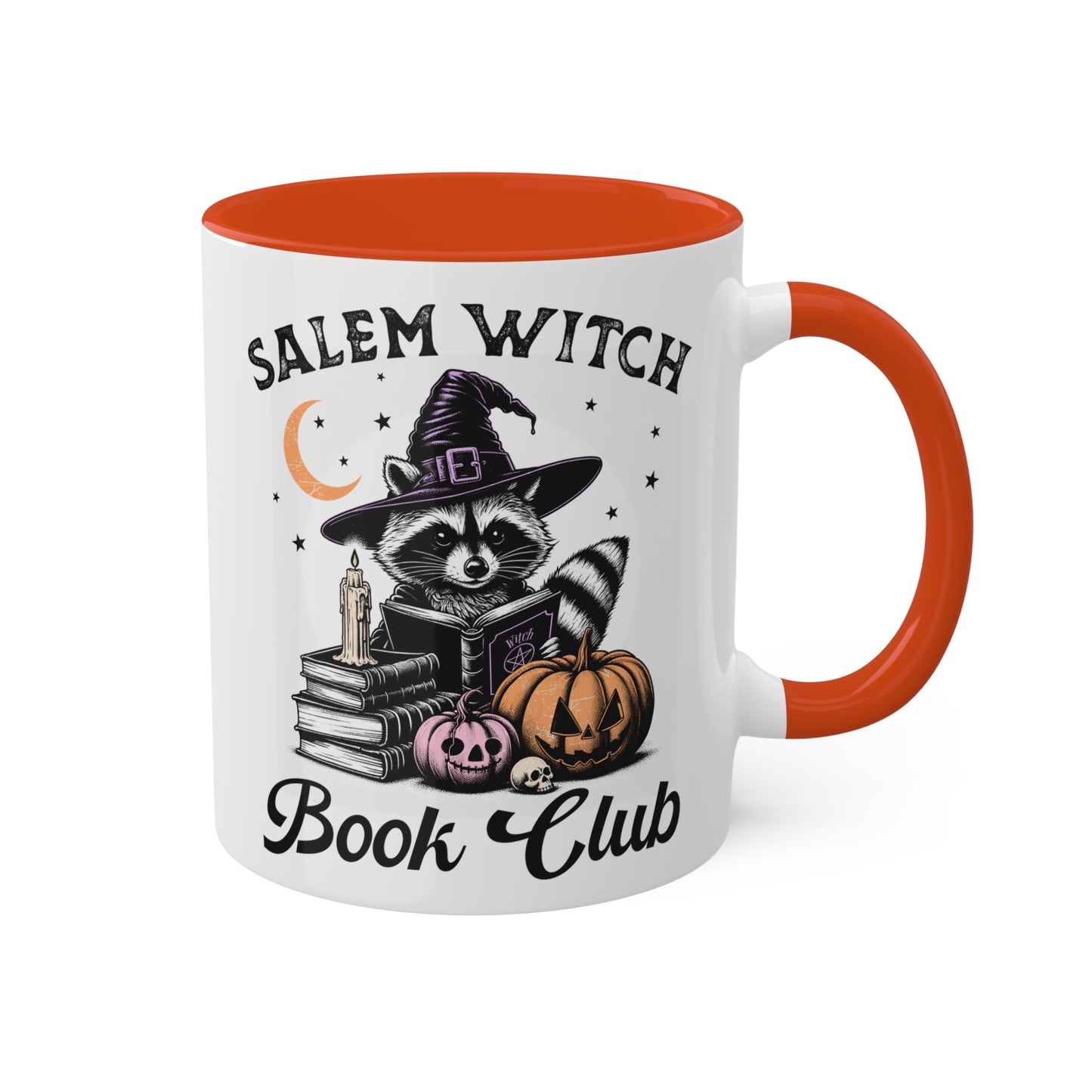 Salem Witch Book Club With Cute Raccoon - 11oz Colorful Halloween Mug