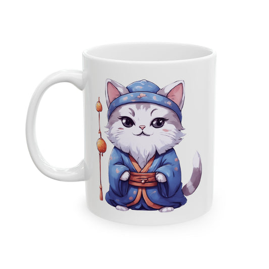 Kawaii Cartoon Cat in Traditional Chinese Attire - Coffee Mug (11oz, 15oz)