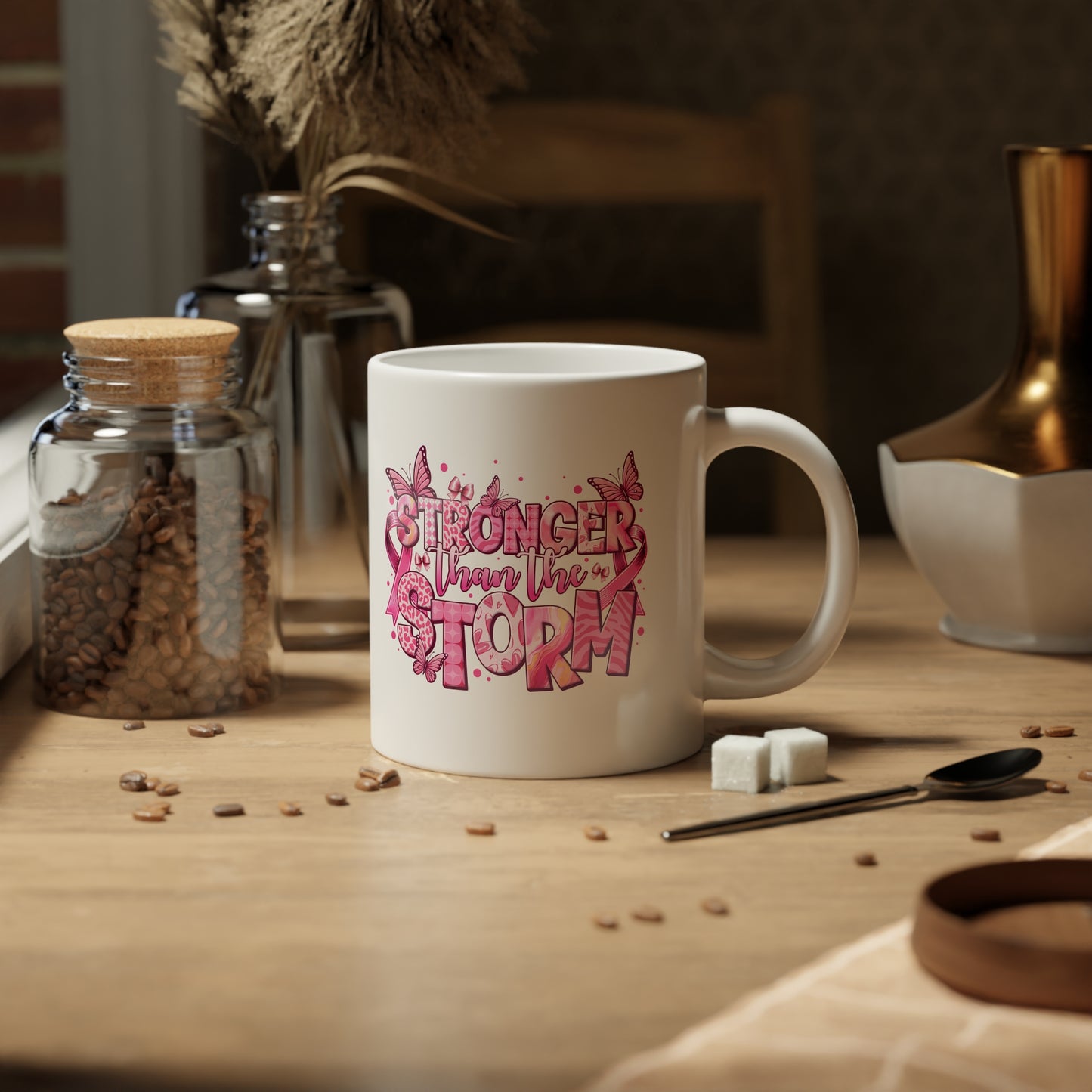 Pink Stronger Than The Storm - Breast Cancer Awareness Jumbo Mug, 20oz