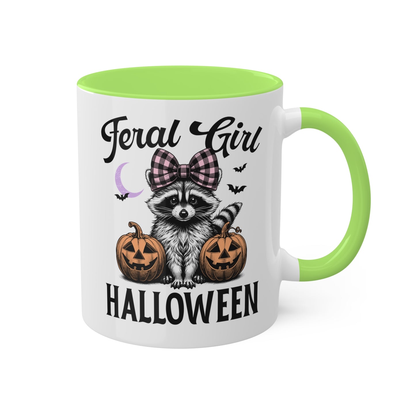 Feral Girl Halloween With Cute Raccoon - 11oz Colorful Halloween Mug