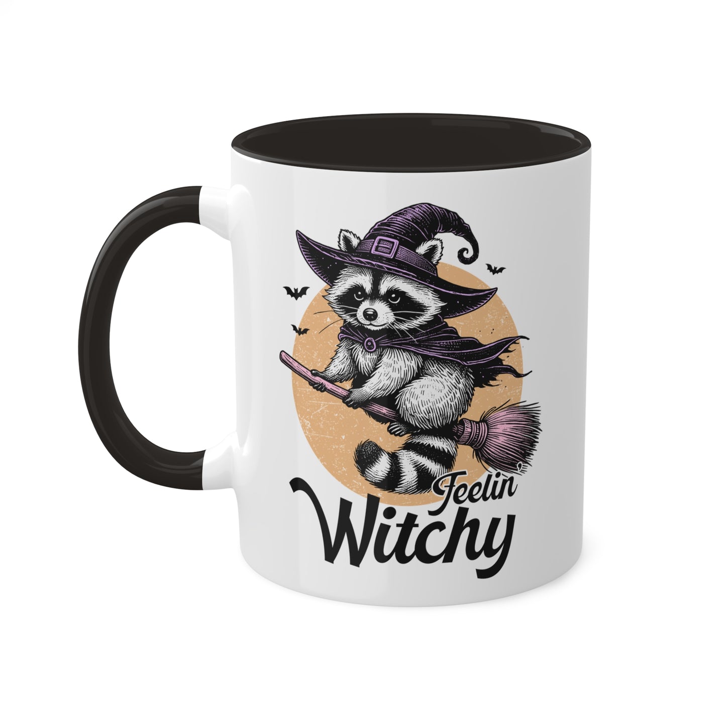 Siéntete como una bruja con un adorable mapache: taza colorida de Halloween de 11 oz