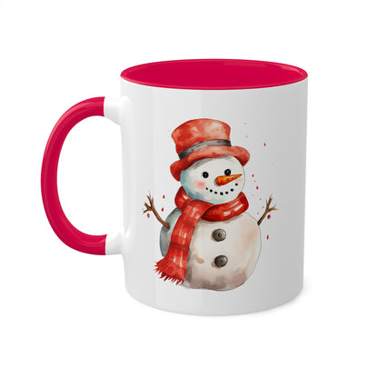 Cute Red Christmas Snowman With Hat - 11 oz Holiday Gift Mug